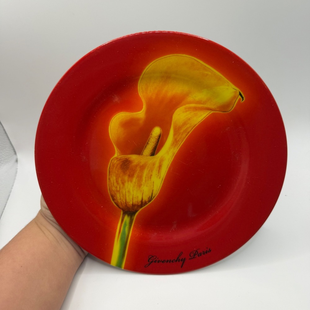 Givenchy Paris Calla Lily Porcelain Plate Red Yellow Floral Designer Dish
